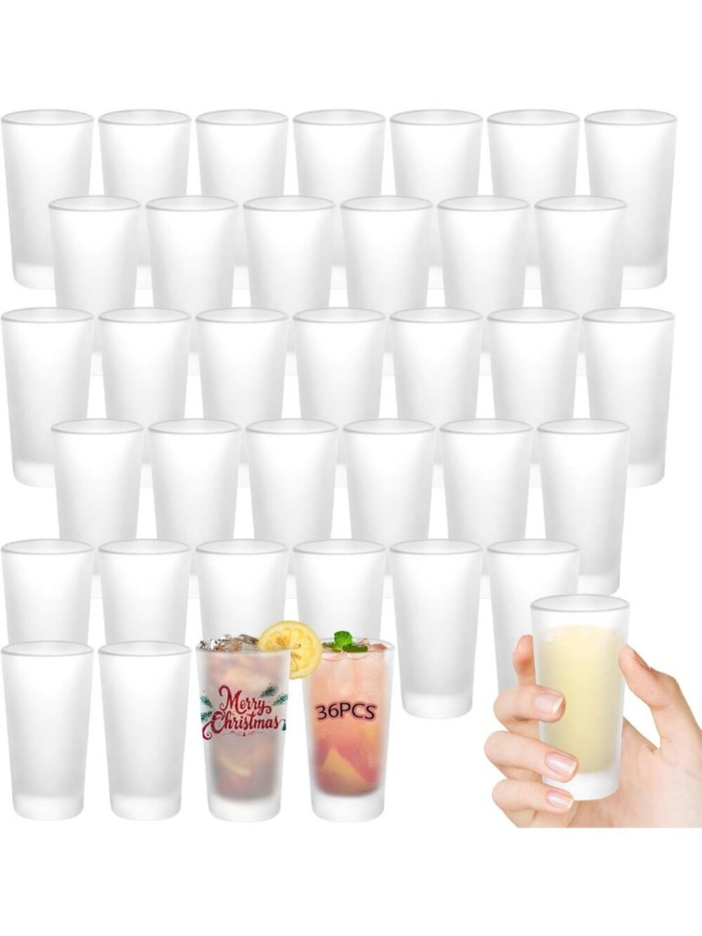 36 Pack Frosted Shot Glasses - Heavy Base Sublimation Blanks for Custom Gifts